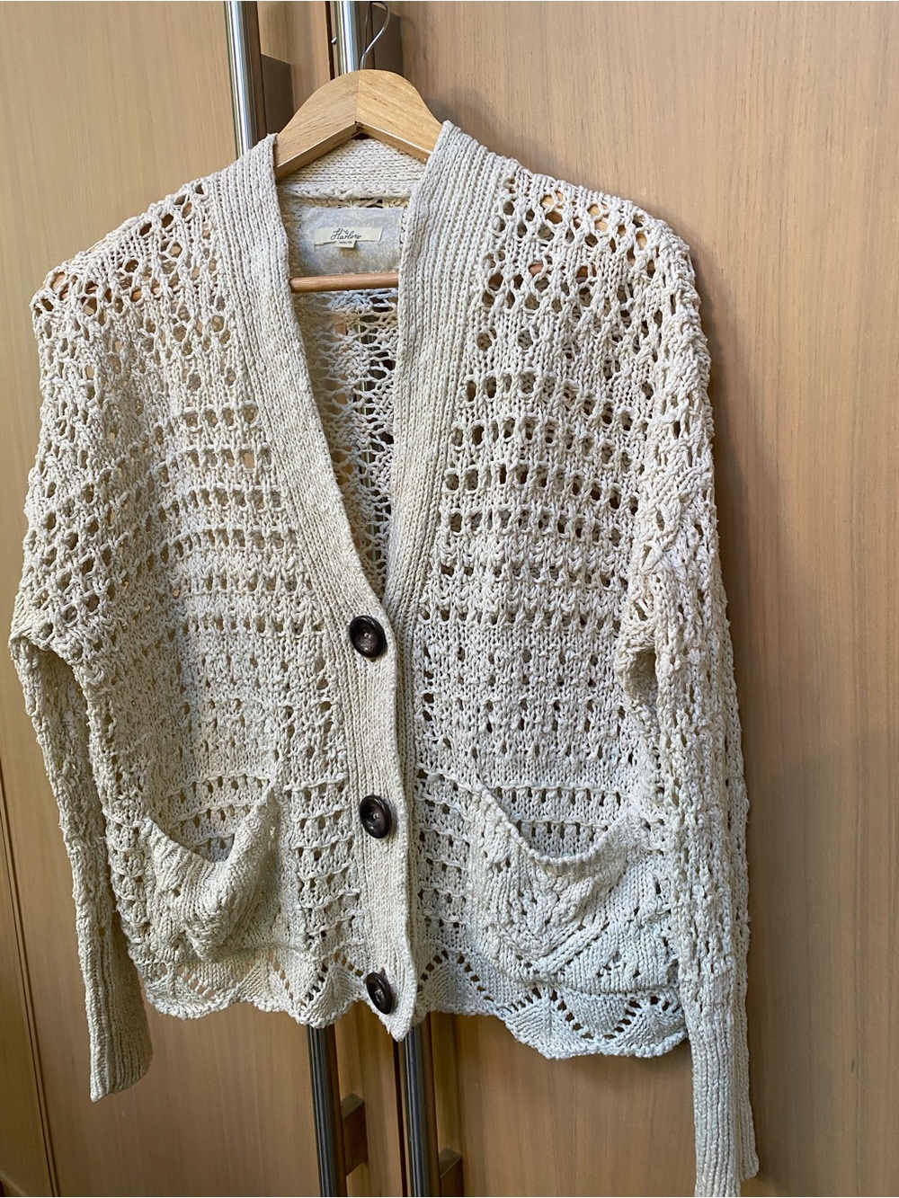 Harlow Knit Women's Cream Open-Knit Button Cardigan Sweater